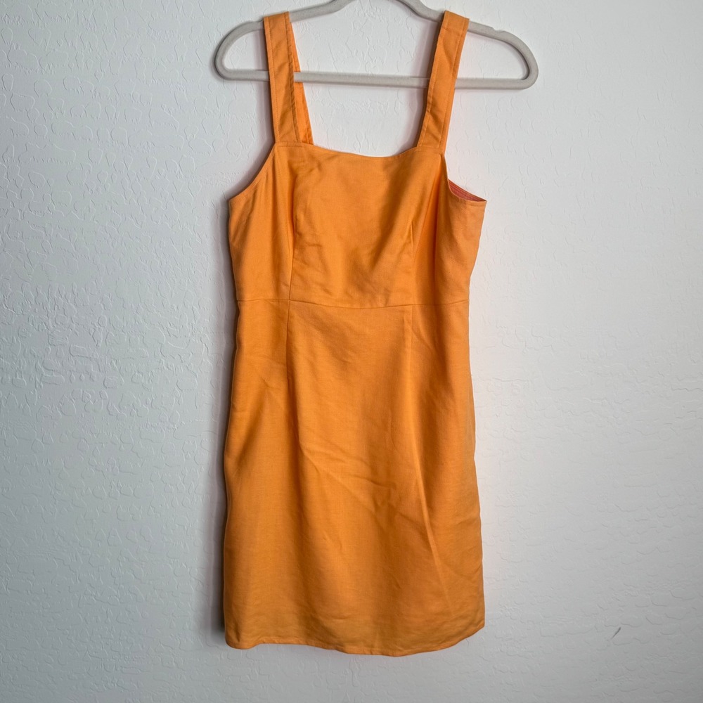 J.Crew Orange‎ Squareneck A-line Dress in Stretch Linen Blend Sz 6 Boho Coastal